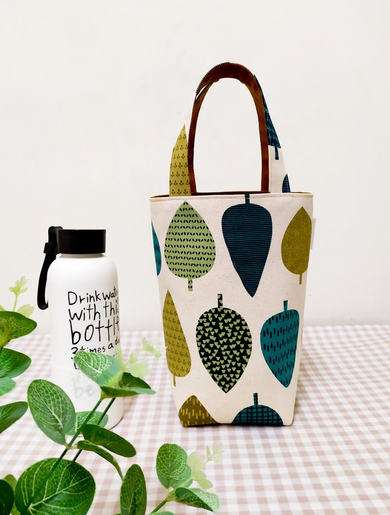 家家酒系列水壶袋/饮料提袋/手提帆布包/树叶森林款 - 随行杯提袋/水壶袋 - 棉．麻 绿色
