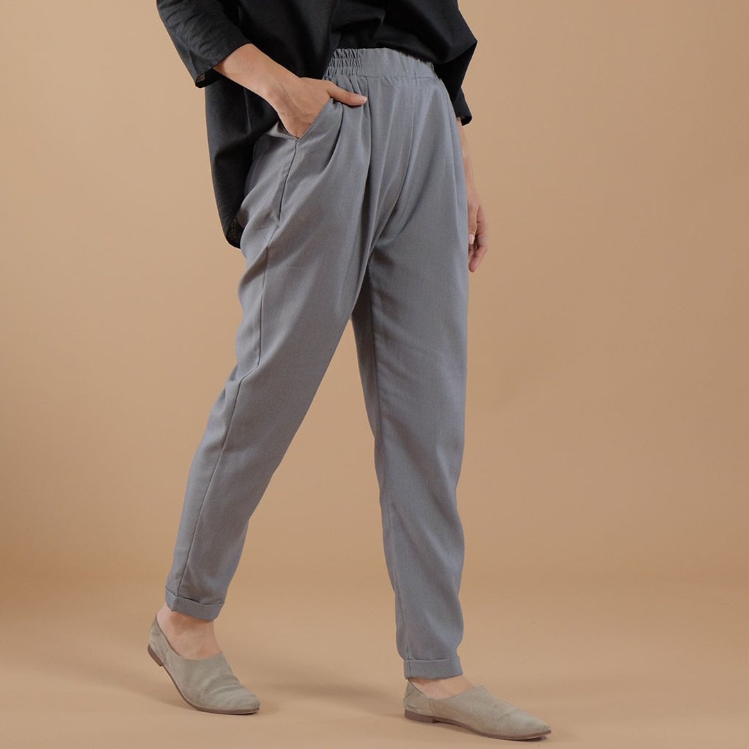 SLIP ON TAPERED PANTS (GREY) - 女装长裤 - 其他材质 灰色
