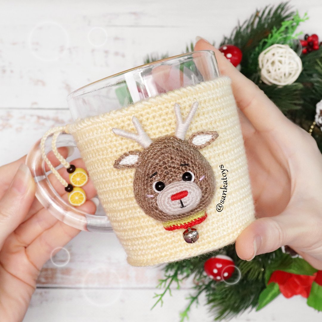Crochet pattern Reindeer cup cover, PDF Digital Download, DIY tutorial christmas - 手工艺教程/工具书 - 其他材质 