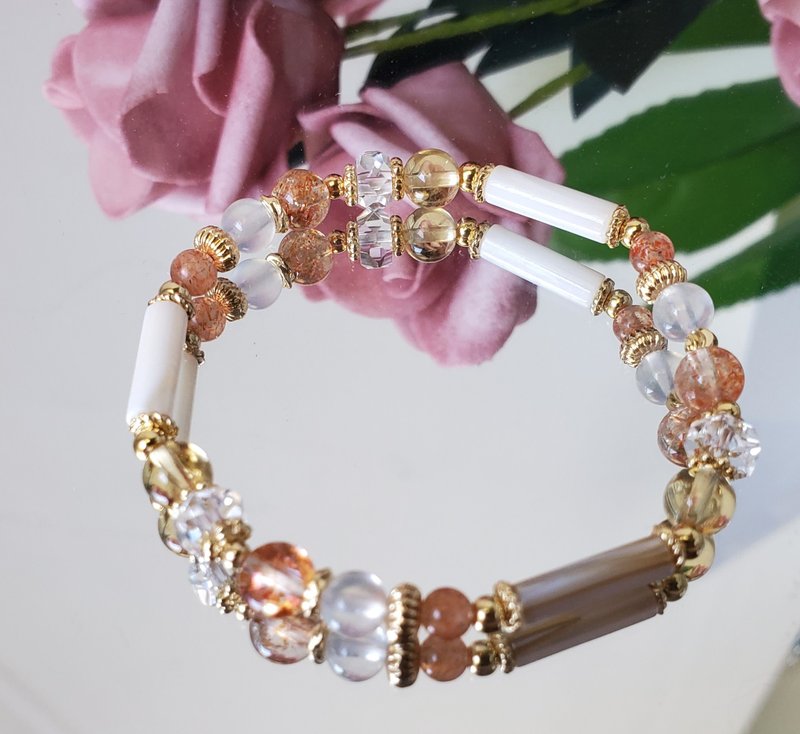 光芒-金太阳草莓/黄水晶/白水晶/月光石/贝母 - 手链/手环 - 水晶 橘色