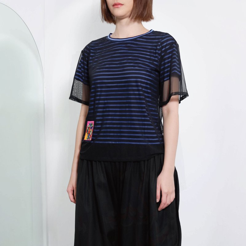 AUSTIN.W吴日云 - 条纹双层透纱上衣 - 艺术画作系列 - 女装上衣 - 棉．麻 多色