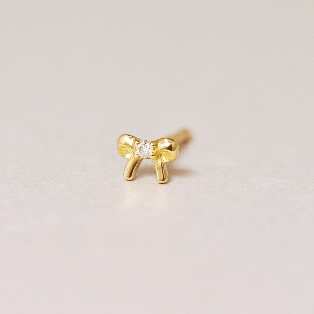 【Solo Earring】 【Second Earrings】 18K 缎带钻石单耳耳环 - 耳环/耳夹 - 贵金属 