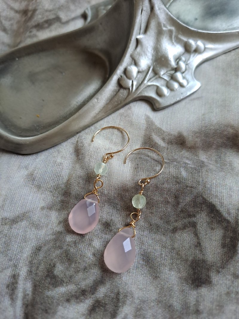 14K 包金粉玉髓×葡萄石耳环 - 耳环/耳夹 - 半宝石 