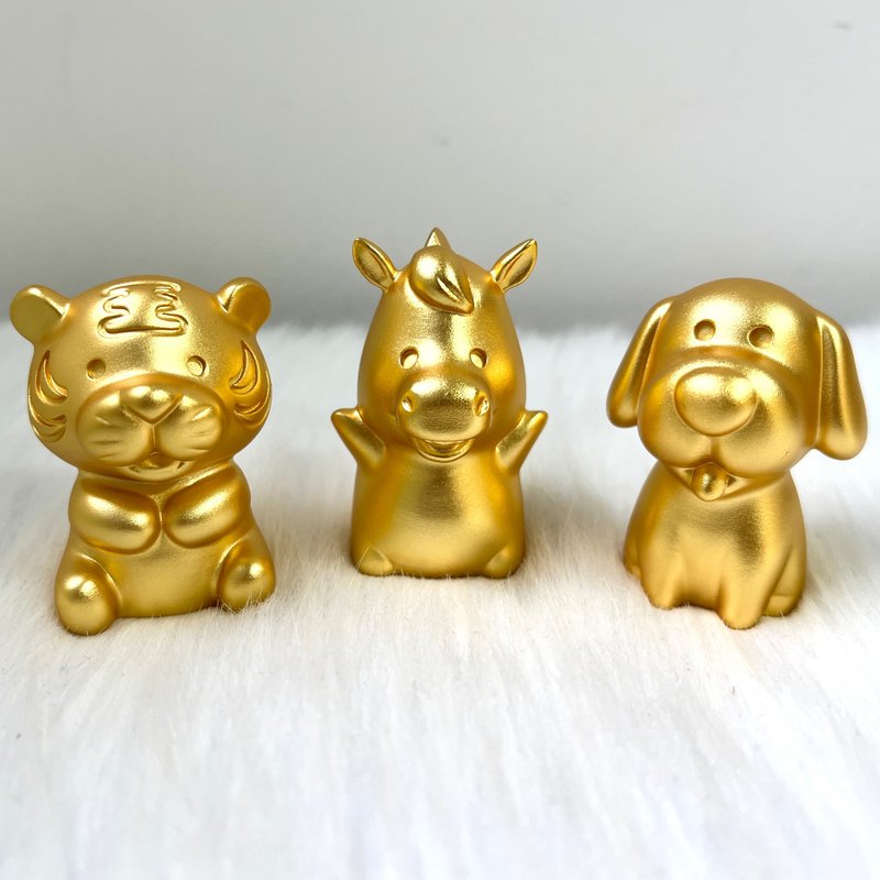 【三合贵人组合】十二生肖铜镀金摆件 - 虎、马、狗 | 奇门风水摆 - 摆饰 - 铜/黄铜 金色