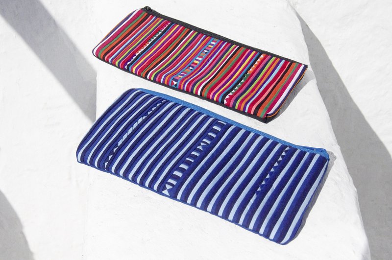 圣诞礼物 创意礼物 交换礼物 限量手工 设计感手工棉布笔袋 / 收纳包 / 小包 / 杂物包 / 耳机收纳袋 / 筷套 / 环保餐具袋 - 天空蓝 彩虹色拼布 - 餐刀/叉/匙组合 - 棉．麻 多色