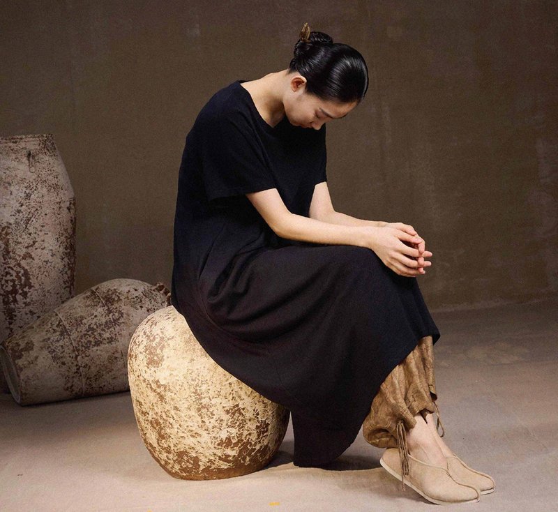 【寬鬆双色】新中式复古 针织连衣裙 - 洋装/连衣裙 - 棉．麻 多色