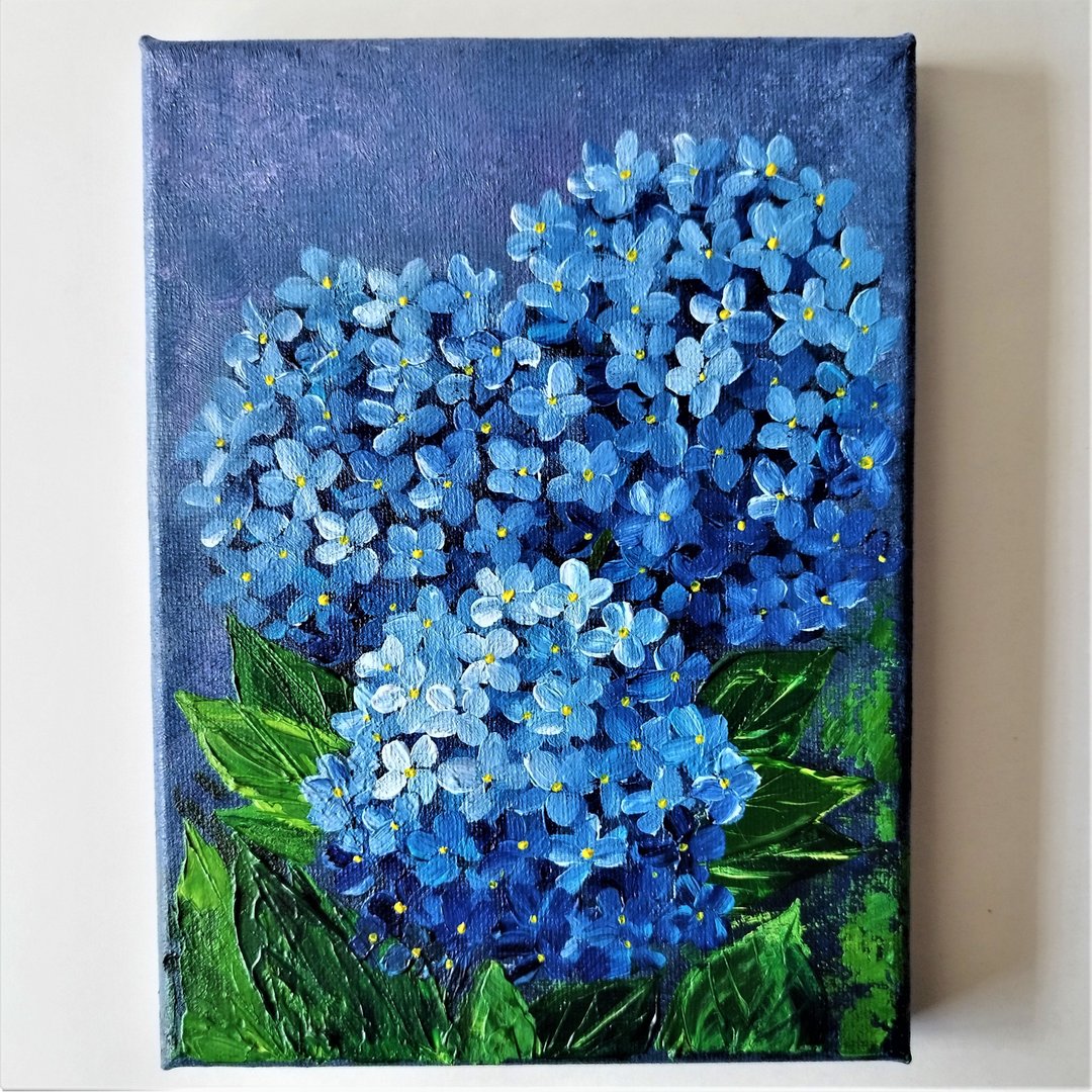 Acrylic Painting of Blue Hydrangea - Flower Painting Art Decor - 墙贴/壁贴 - 压克力 蓝色