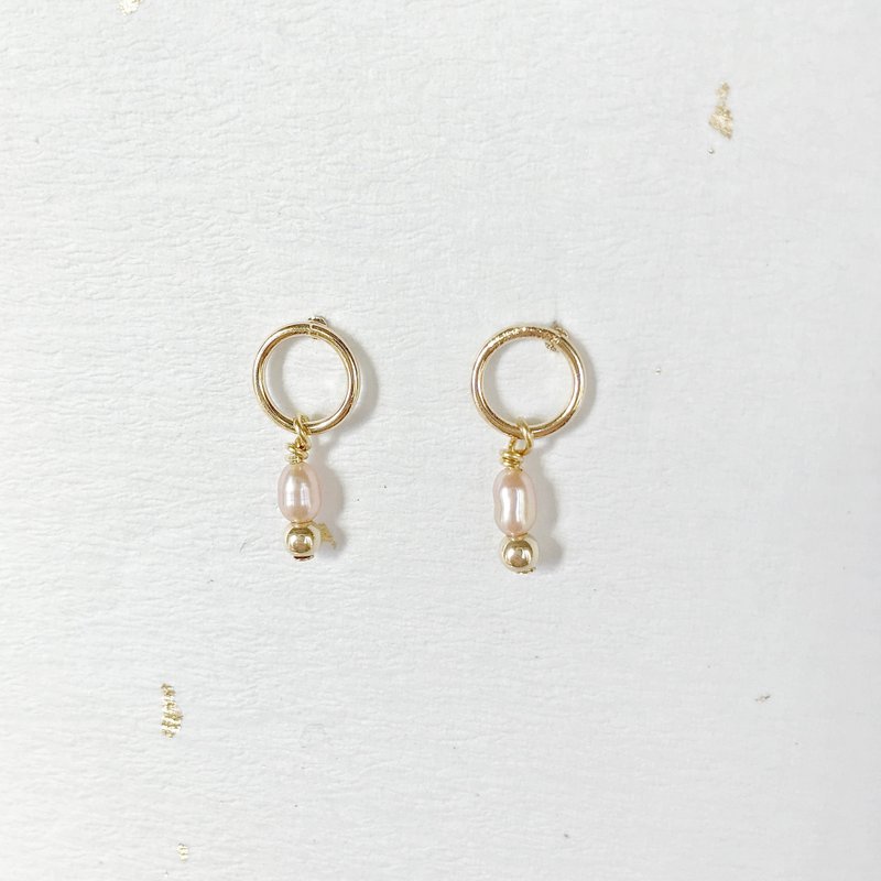 等待 14K包金 复古天然粉珍珠耳环  - 耳环/耳夹 - 贵金属 金色