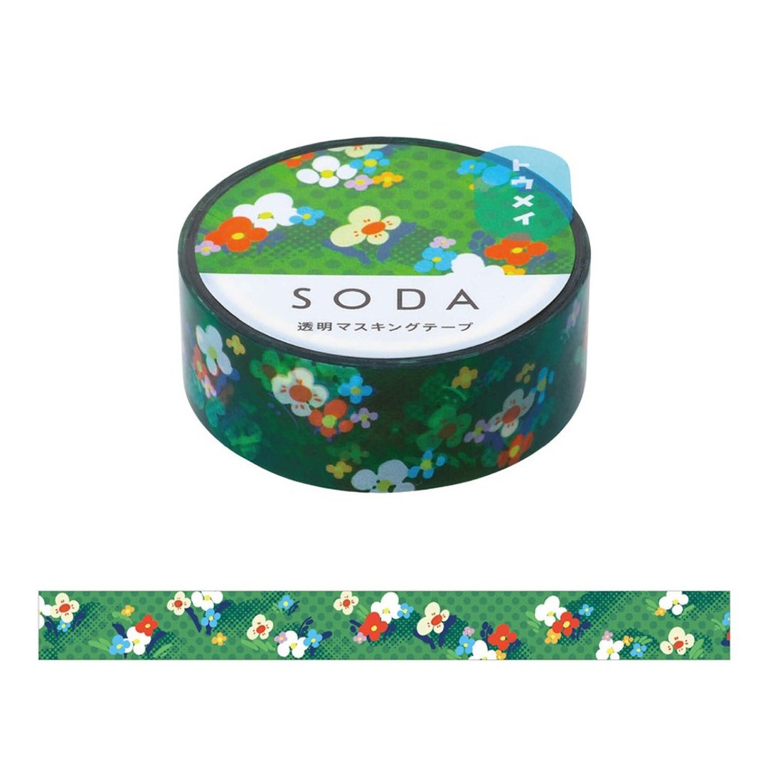 【HITOTOKI 】SODA 透明PET卷状胶带 15MM 花束(HOHOEMI设计款) - 纸胶带 - 其他材质 多色