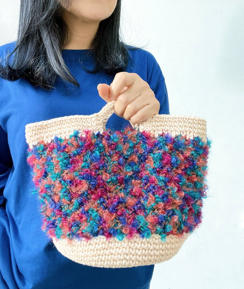 5彩缤纷段染毛海 手钩编织袋-手提兼侧背 - 侧背包/斜挎包 - 棉．麻 