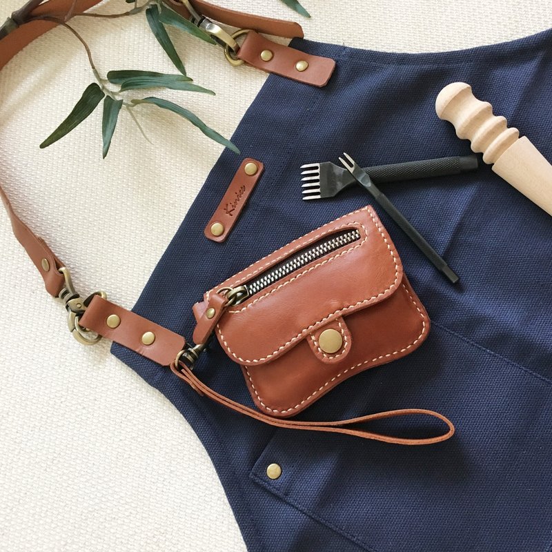 GENUINE LEATHER HAND STITCHED MINI PURSE / COIN PURSE / CARD HOLDER / POUCH - 零钱包 - 真皮 咖啡色