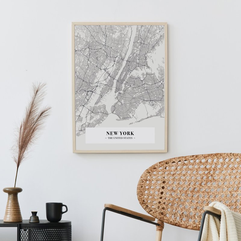 纽约城市地图III - 地图挂画/城市挂画/纽约/美国/办公室/玄关 - 海报/装饰画/版画 - 棉．麻 多色