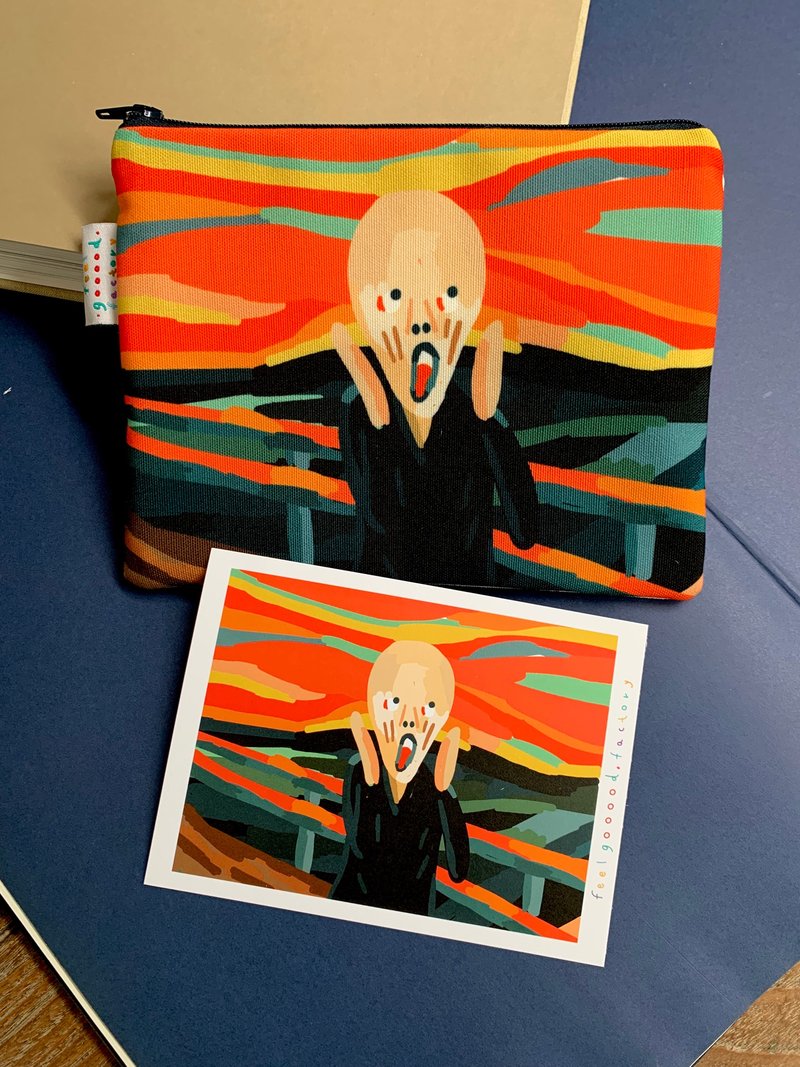 Canvas Pencil Case  ( The Scream ) with Postcard - 铅笔盒/笔袋 - 棉．麻 红色