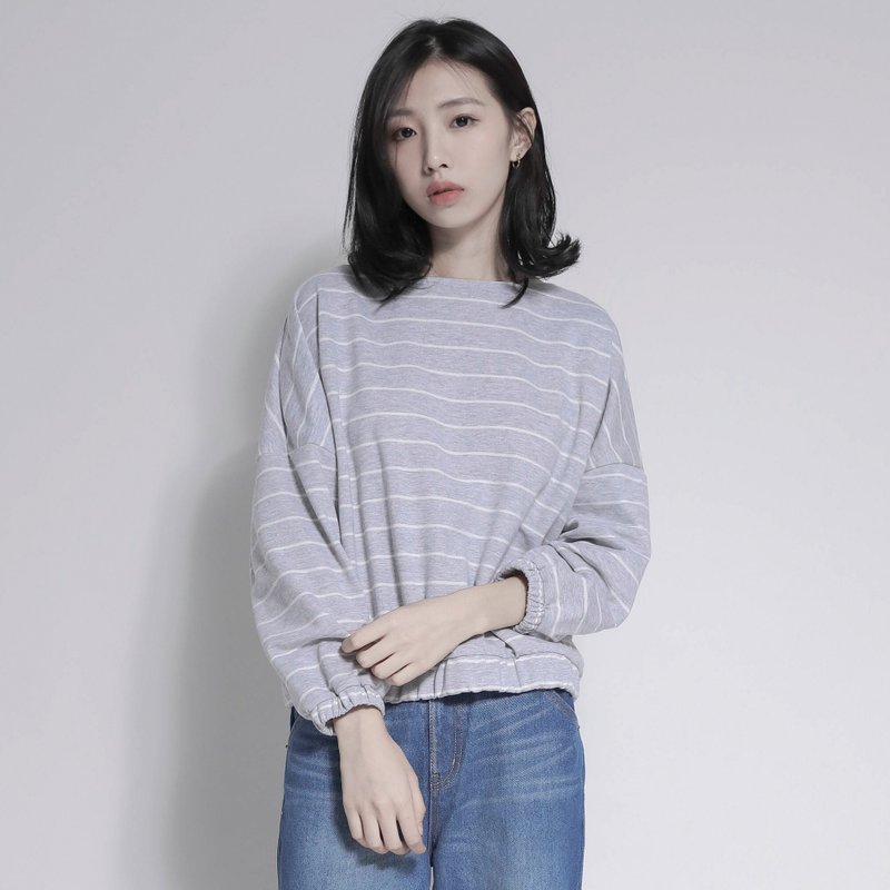 SU:MI said Horizon 地平线条纹上衣_7AF004_灰 - 女装上衣 - 棉．麻 灰色