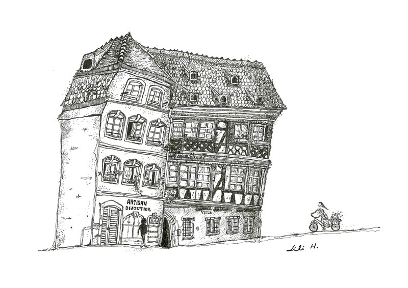 法国史特拉斯堡木条屋建筑 (手绘插画含A4画框) - 海报/装饰画/版画 - 纸 