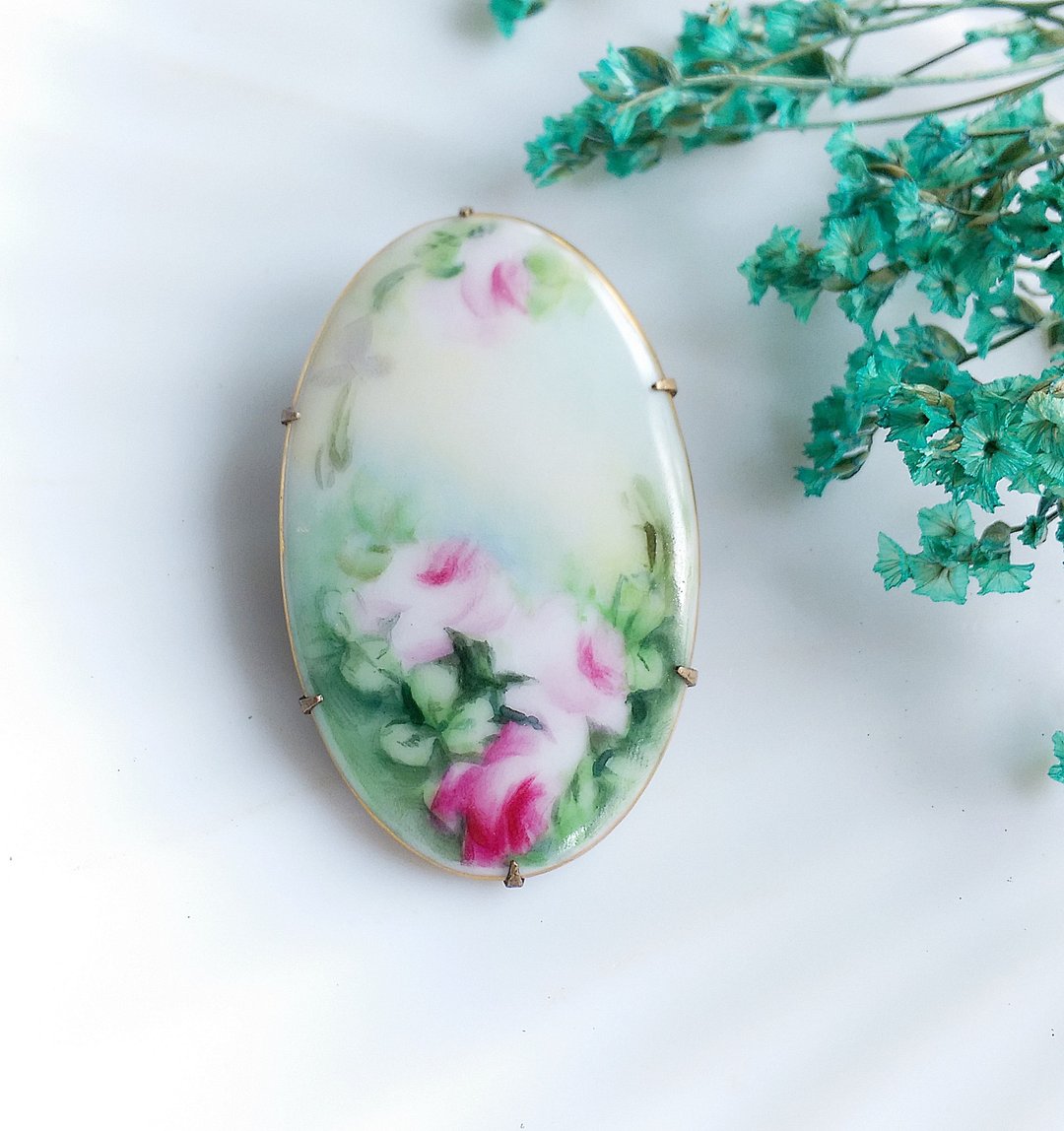 Vintage Jewelry 典雅 优美 画中花 别针 胸针 - 徽章/别针 - 其他金属 金色