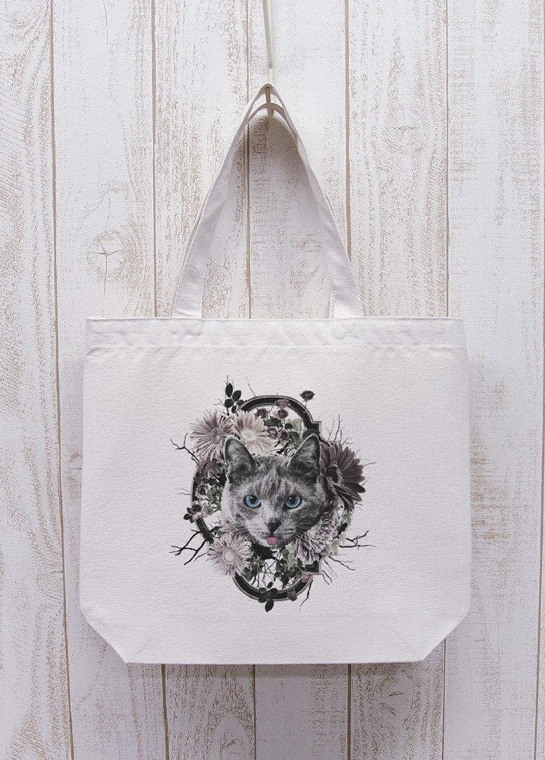 ronronCAT Flower Frame Outing Tote Natural / R021-BT-NA - 其他 - 棉 白色