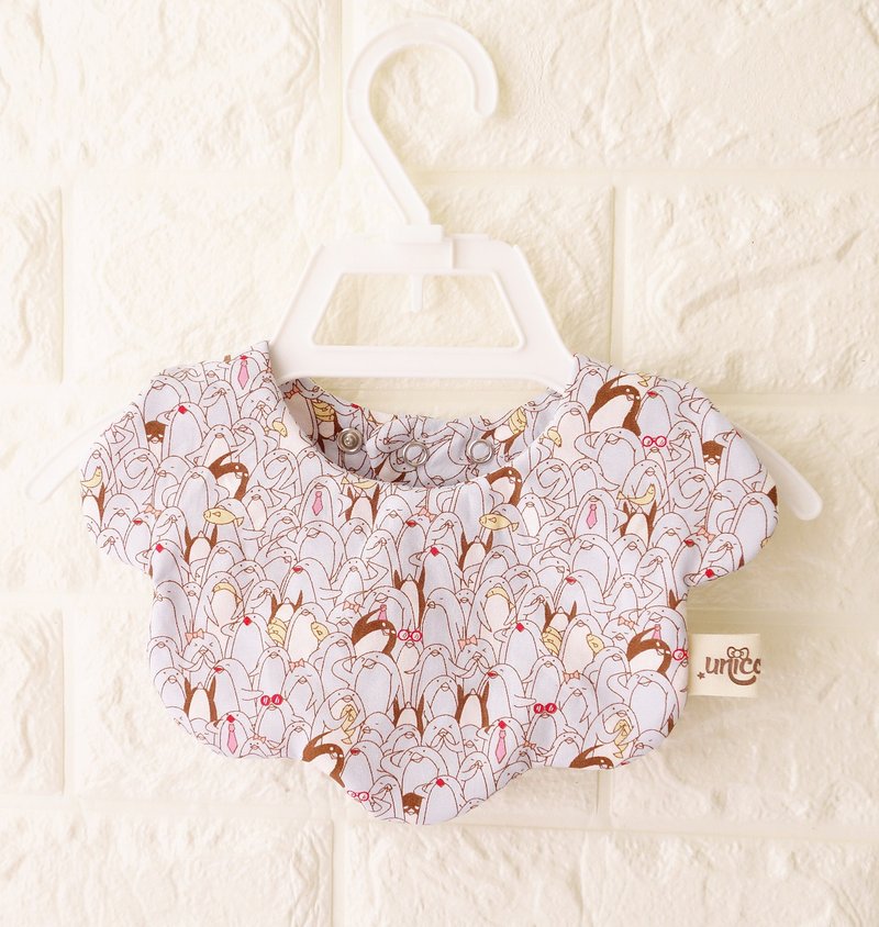 蓝色欢乐企鹅云朵围兜-独家版型设计-明-unicorn-满月礼 - 满月礼盒 - 棉．麻 蓝色