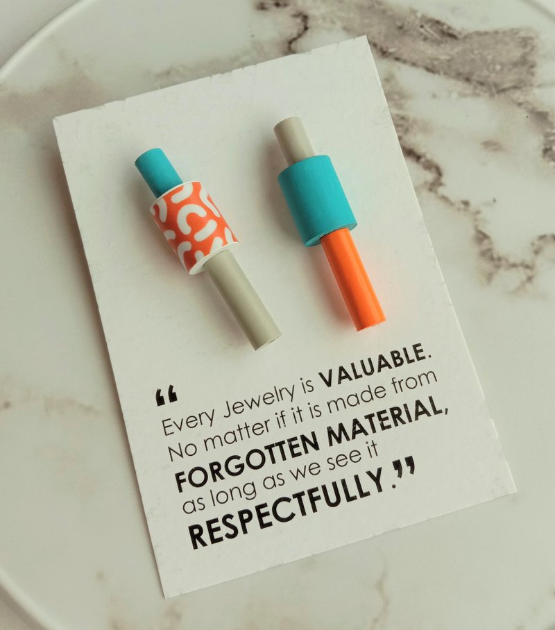 耳环_蓝橘灰缤纷色组合_CONNETTERE中长纸串珠_同系列可换搭 - 耳环/耳夹 - 纸 多色