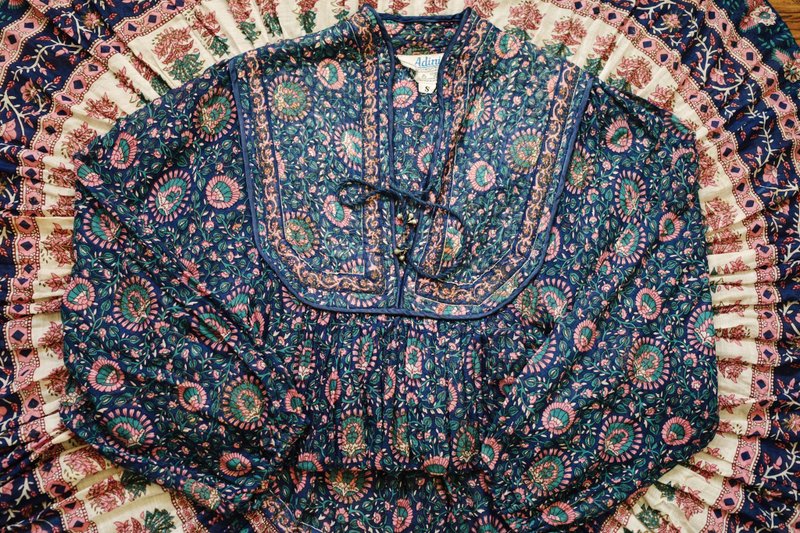 梦幻逸品 vintage 70s Adini block print dress 老印度盖印洋装 - 洋装/连衣裙 - 棉．麻 