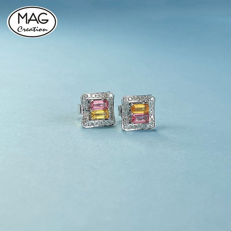 Halo Collection | 18K白金天然彩蓝宝天然钻石耳环 - 耳环/耳夹 - 贵金属 