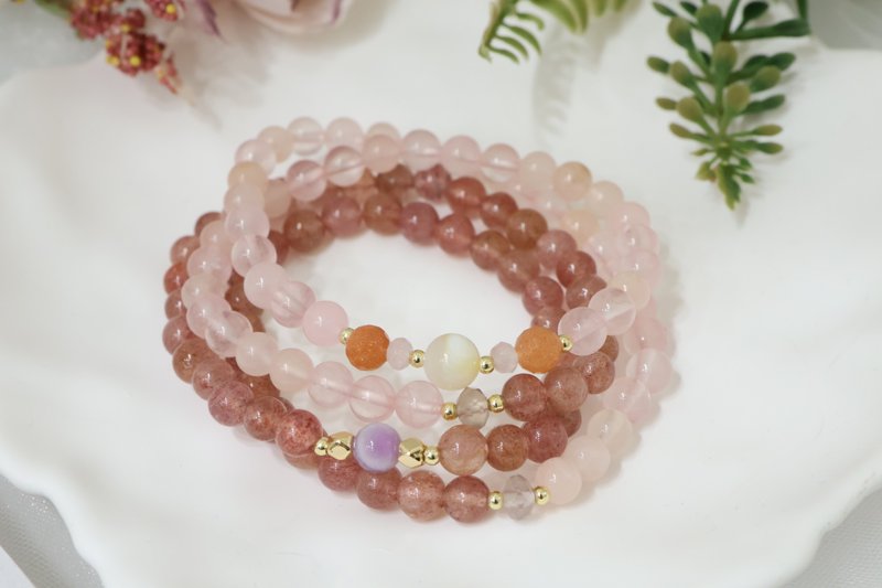【108颗念珠系列】草莓晶+粉晶 念珠多圈手串 - 手链/手环 - 水晶 粉红色