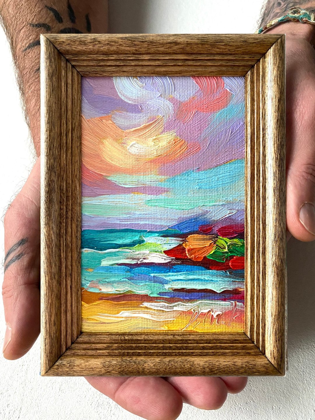 海景油画原创海景画厚涂小幅艺术品海洋海岸壁画 - 墙贴/壁贴 - 木头 