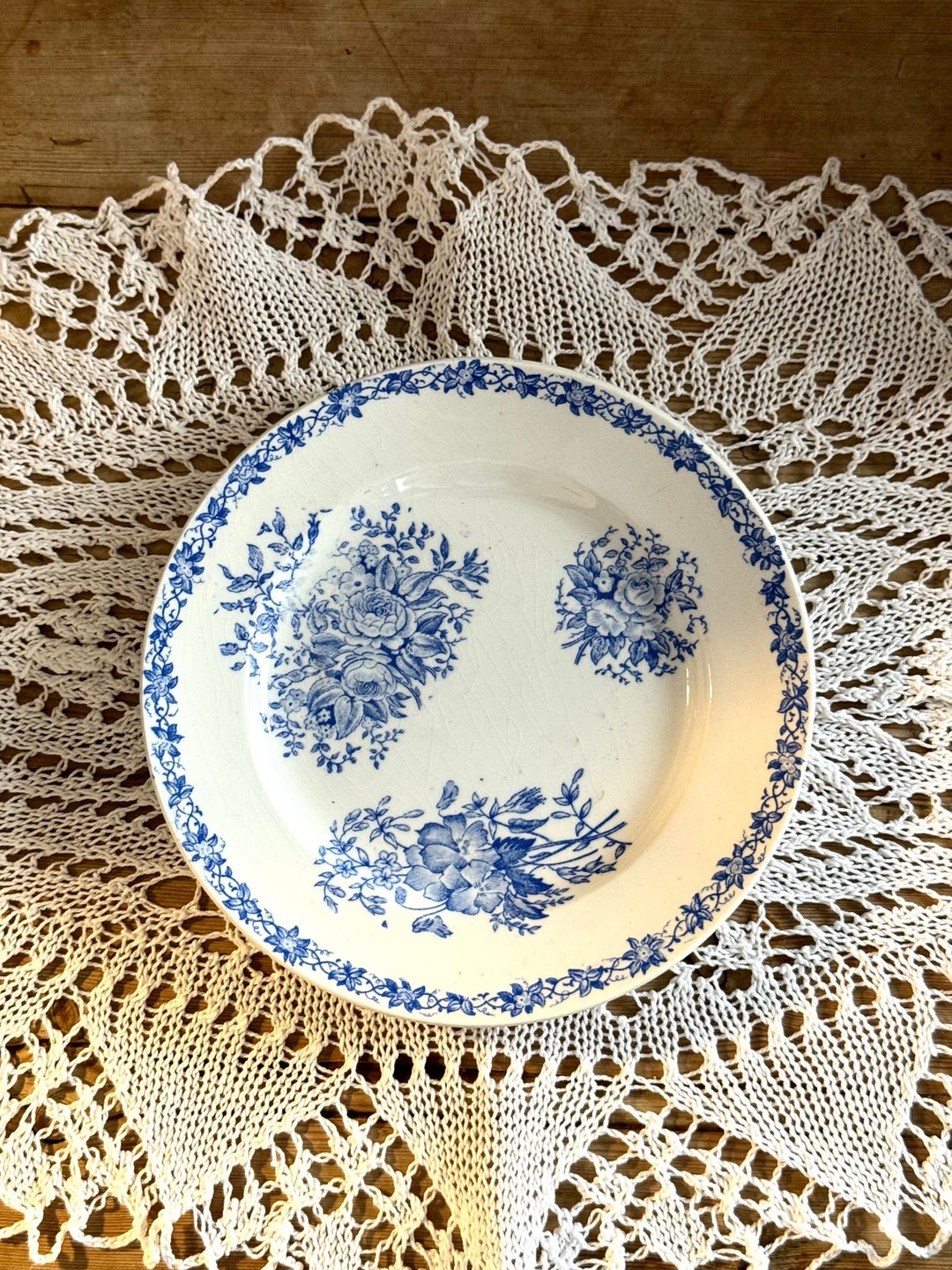 40343-迷人法国古董SARREGUEMINES小瓷盘16.5cm - 盘子/餐盘/盘架 - 瓷 