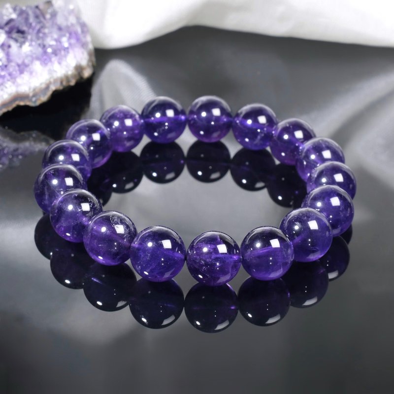 一图一物│#649 12mm 天然紫水晶手链 人缘爱情 圣诞礼物 定制 - 手链/手环 - 水晶 紫色