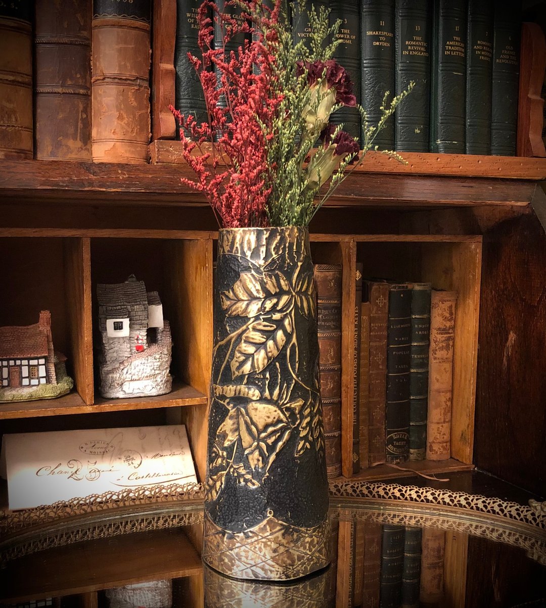 法国锡镀黄铜雕浮雕老花瓶 - 花瓶/陶器 - 其他金属 卡其色