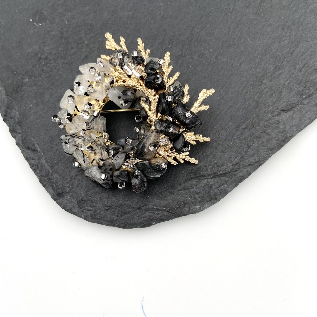 【母亲节礼盒】和风天然黑髪晶胸针 清雅胸针 日本风格胸针v3 - 胸针 - 半宝石 蓝色