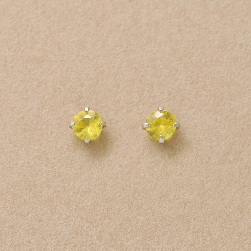【Second Earrings】 铂金黄色蓝宝石耳环 - 耳环/耳夹 - 贵金属 