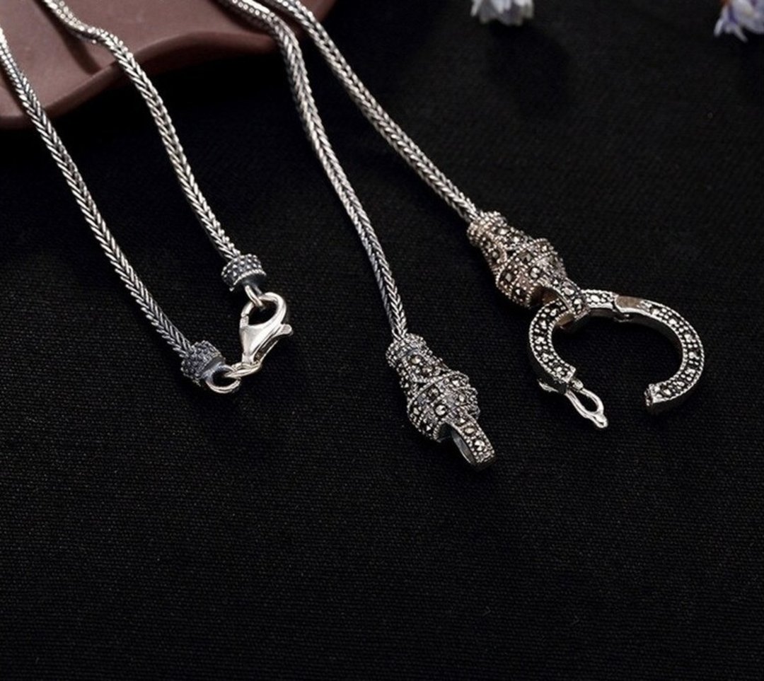 S 925 Sterling Silver Necklaces without Pendants Unisex Snake Chains Vintage - 项链 - 纯银 银色