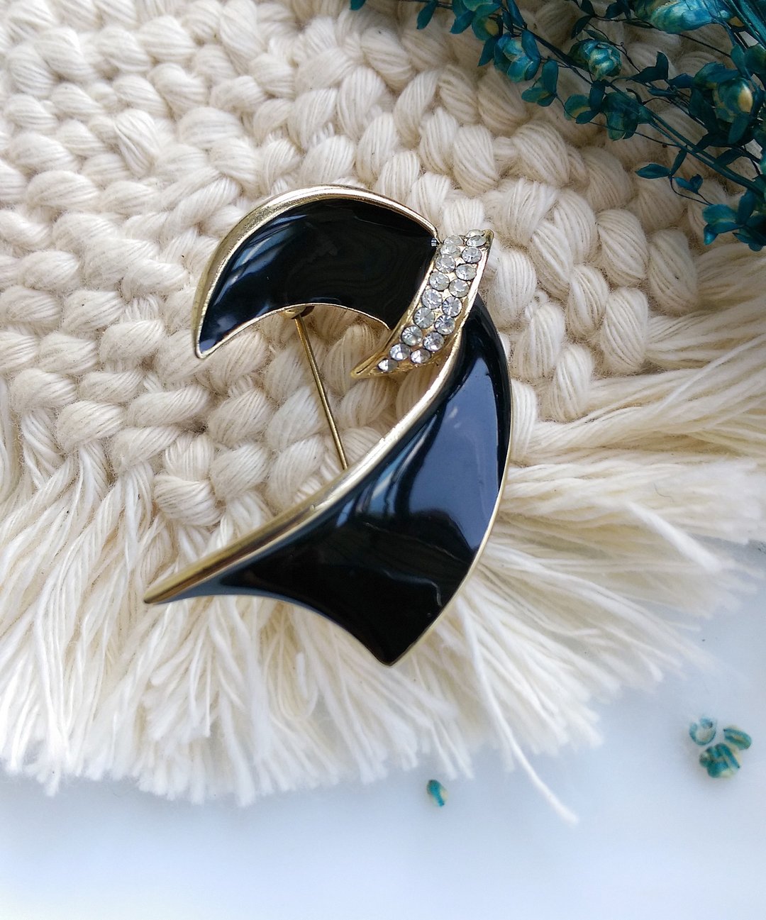 Vintage Jewelry 西洋古董饰品 黑珐琅 摩登 几何流线 别针 - 徽章/别针 - 其他金属 黑色