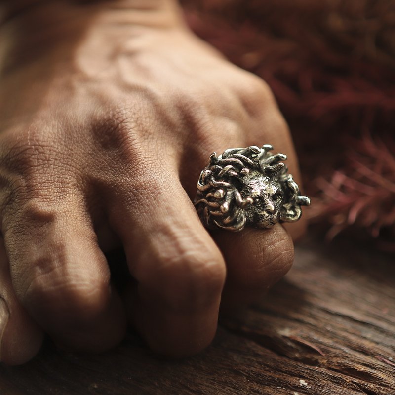 Cat 925纯银制成的男女通用猫美杜莎蛇发圈 - 戒指 - 纯银 银色