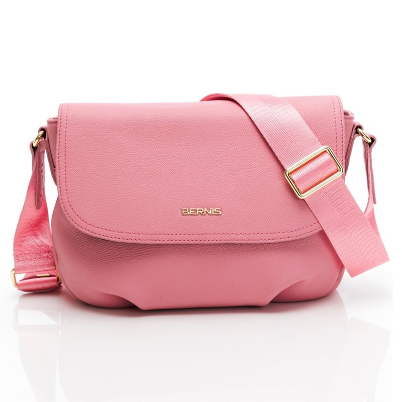 斜侧背 手掌纹系列| 马鞍包 樱花粉 - 侧背包/斜挎包 - 真皮 粉红色