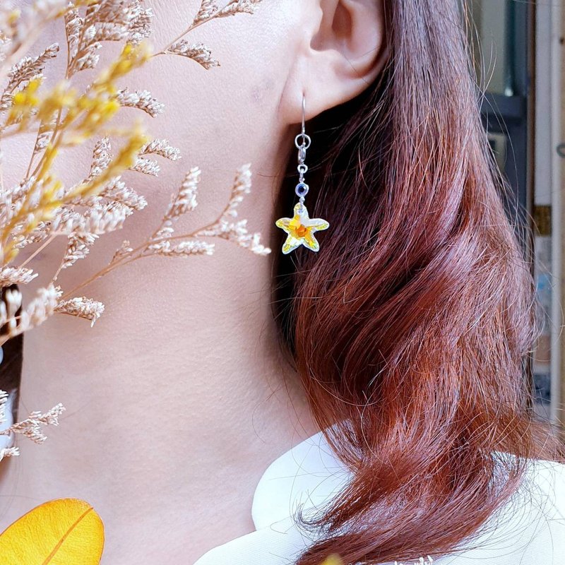 |奥地利水晶|星星月亮梦幻组合抗过敏耳环~可改夹式 - 耳环/耳夹 - 玻璃 透明