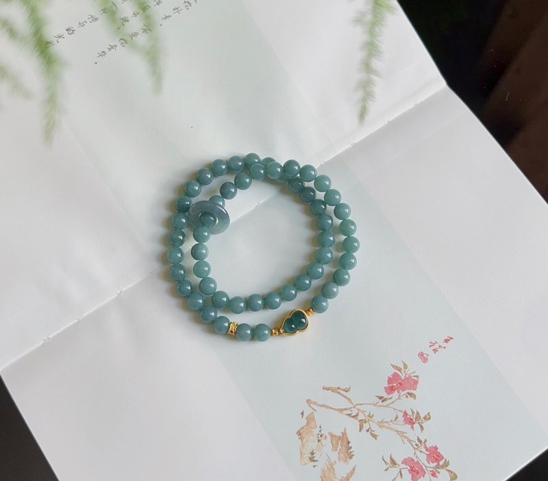 6mm 危地马拉 冰糯种蓝水翡翠 翡翠葫芦设计多圈手串项链 s - 手链/手环 - 宝石 绿色