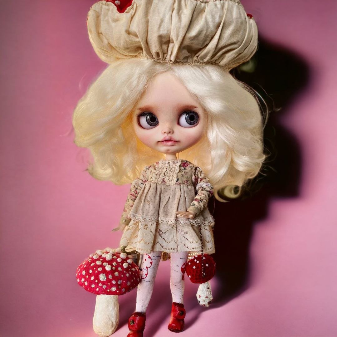 飞木耳娃娃 蘑菇 Blythe 定制 Blythe 娃娃 Ooak Blythe - 玩偶/公仔 - 塑料 卡其色