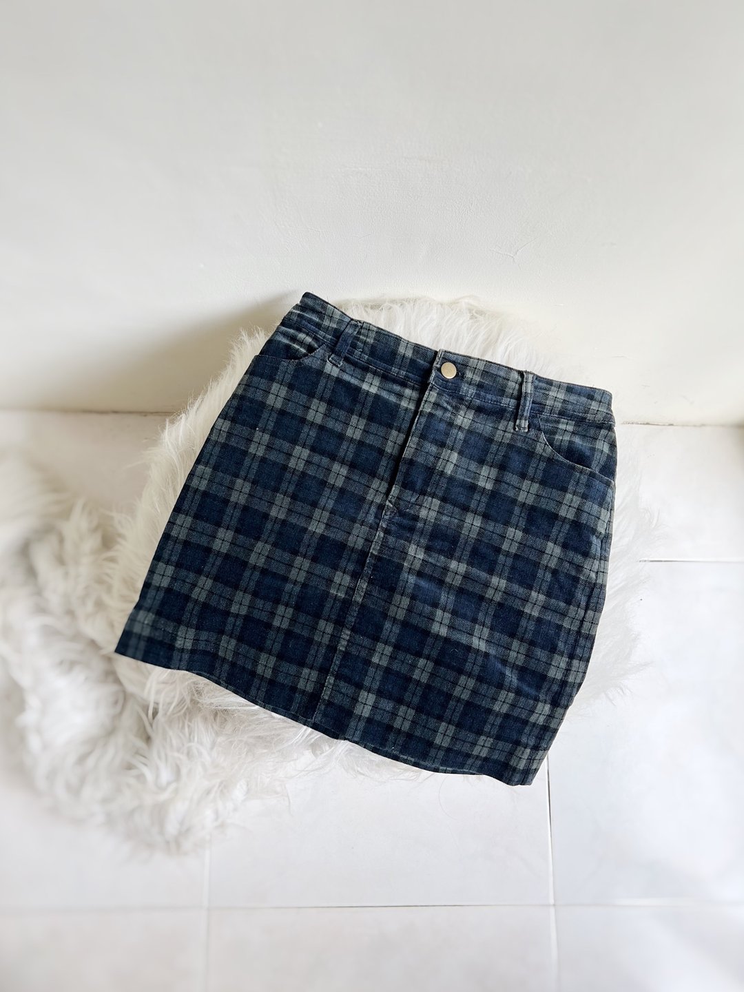 经典苏格兰格纹短绒 古着下身裙子半裙 スカート skirt vintage - 裙子 - 棉 多色