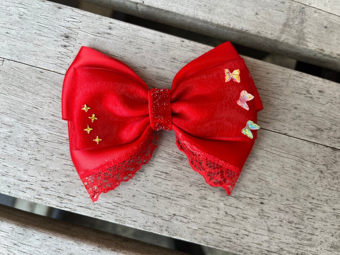Ribbin hairclip Red Lucky collection  Butterfly Sparking - 发饰 - 其他材质 
