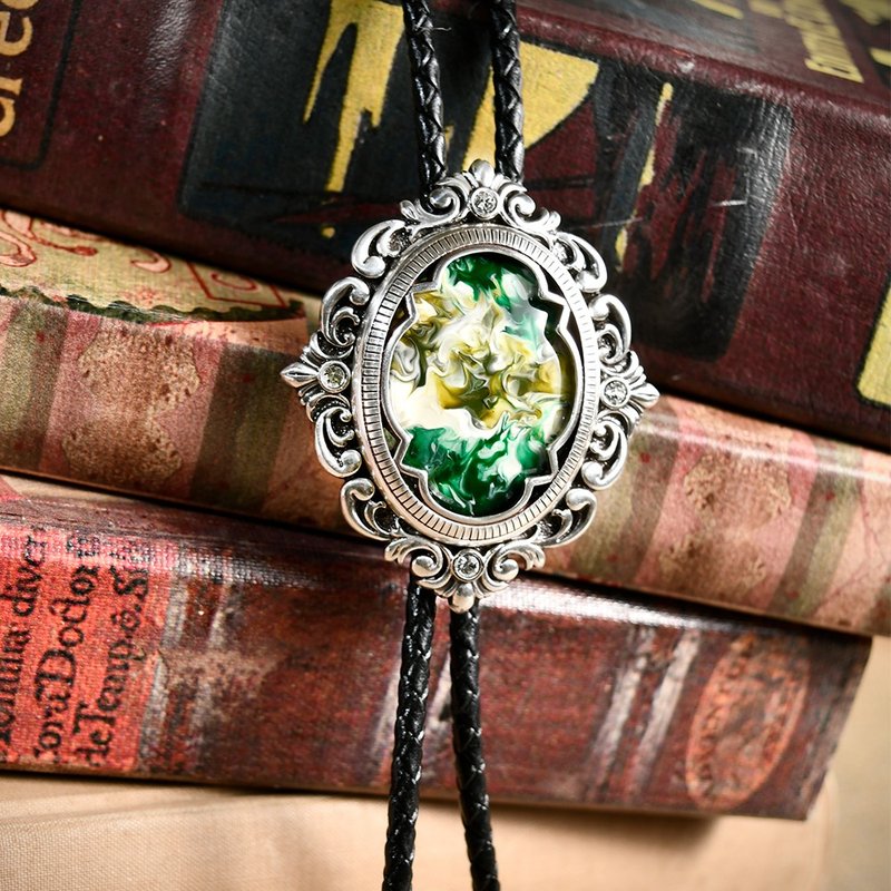 艺术装饰系列 古银款 保罗领带 Bolo Tie 真皮 皮革项链 皮绳领带 - 领带/领带夹 - 真皮 银色