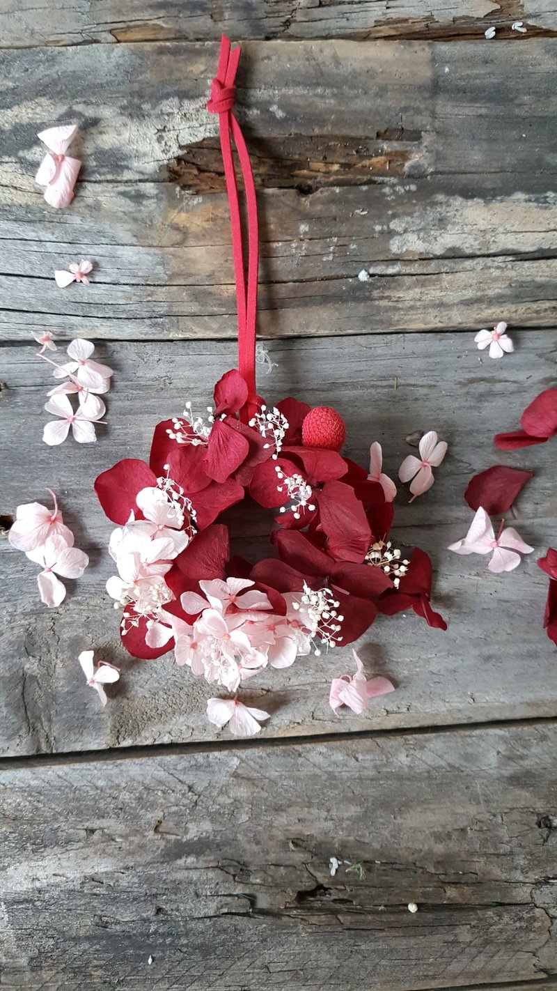 红色永生绣球花圈 薰香砖/婚礼小物/居家摆饰/过年送礼/永生花/情人节礼物 - 香薰/精油/线香 - 蜡 红色