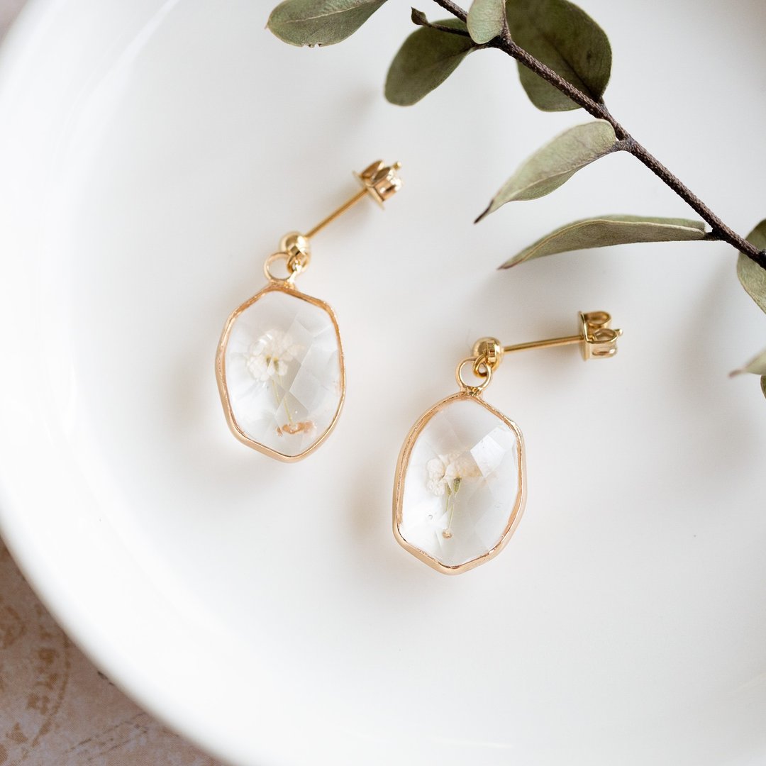 Polygon/Crystal Earrings - 耳环/耳夹 - 树脂 透明