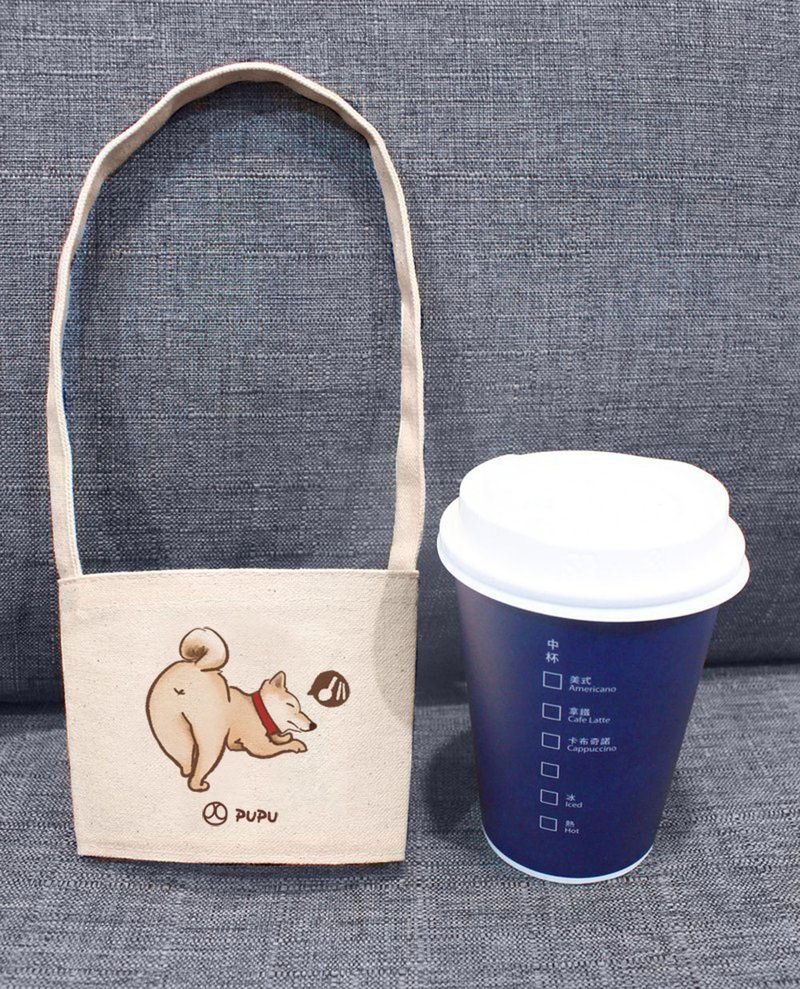 柴犬-翘屁屁 (杯套)---台湾制棉麻布-文创柴犬-环保-苍蝇星球 - 手提包/手提袋 - 棉 白色