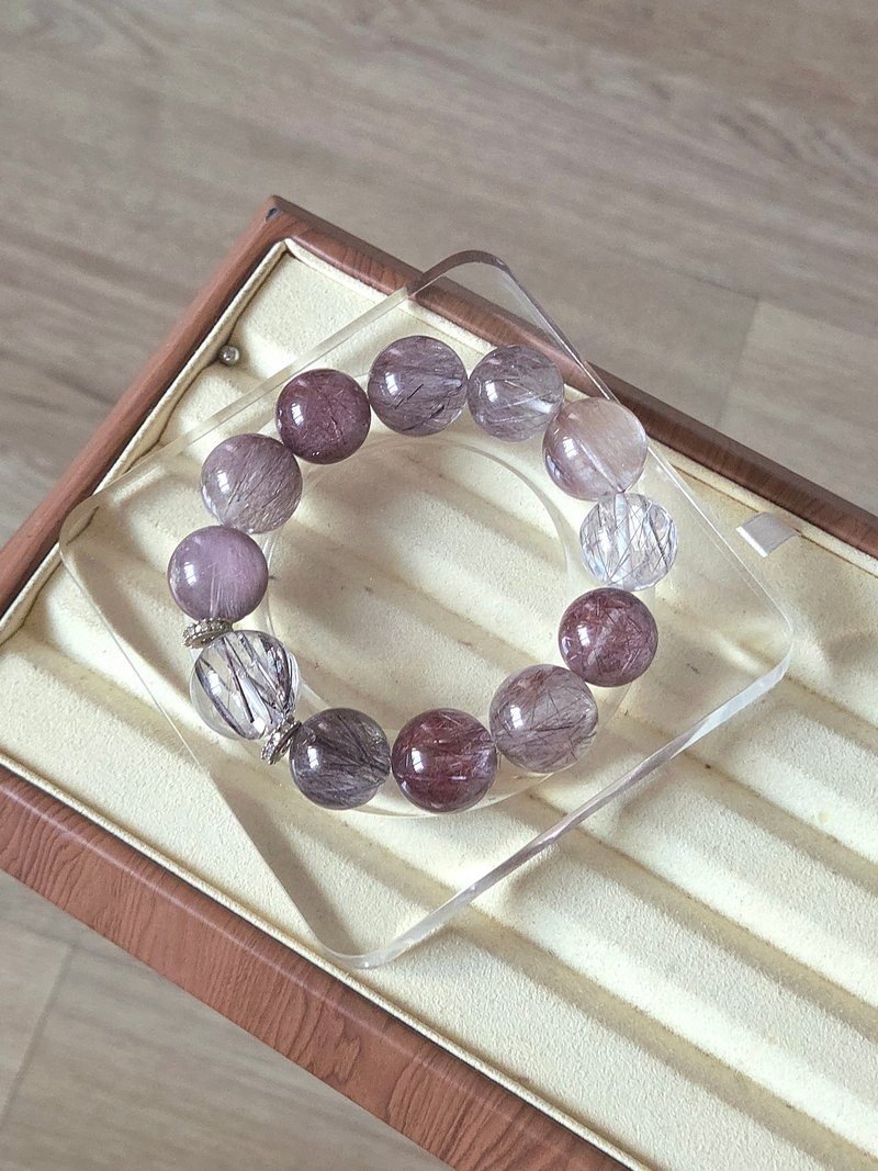 精品级别稀有紫钢丝紫兔毛 大咪 15-17mm 水晶手串 桃花爱情 - 手链/手环 - 水晶 紫色