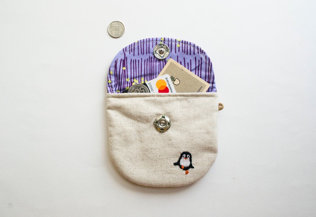 企鵝 Penguin Embroidered Linen Wee Pouch - 零钱包 - 棉 多色