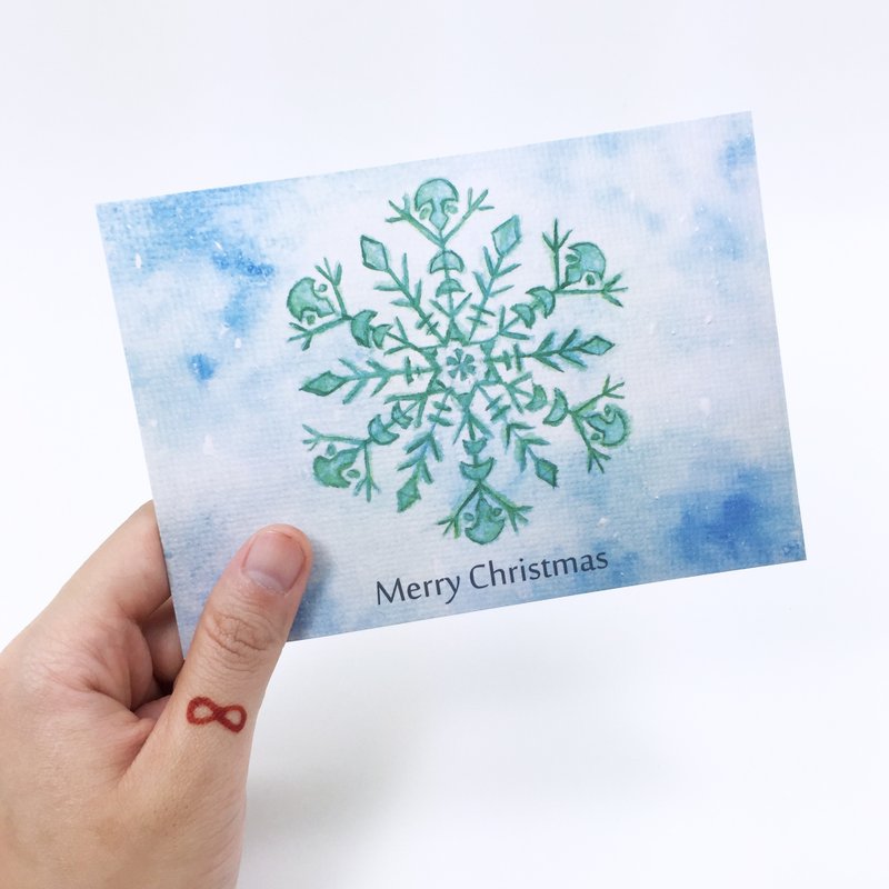 [雪花] 圣诞卡片 明信片 赠素色信封 圣诞礼物 交换礼物 晕染 水彩 手绘 - 卡片/明信片 - 纸 蓝色