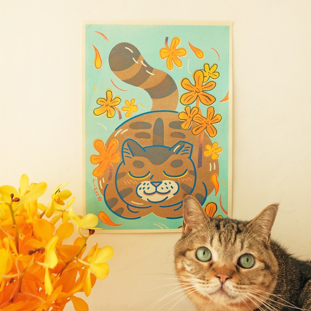 猫与花海报 / 扁东 X 千代兰 / A4 孔版印刷 - 海报/装饰画/版画 - 纸 绿色