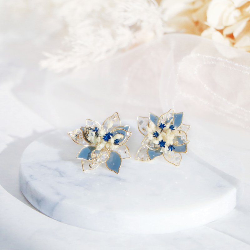 纯。蓝鹊 / 日本树脂创作。复合式媒材。925纯银 - 耳环/耳夹 - 树脂 蓝色